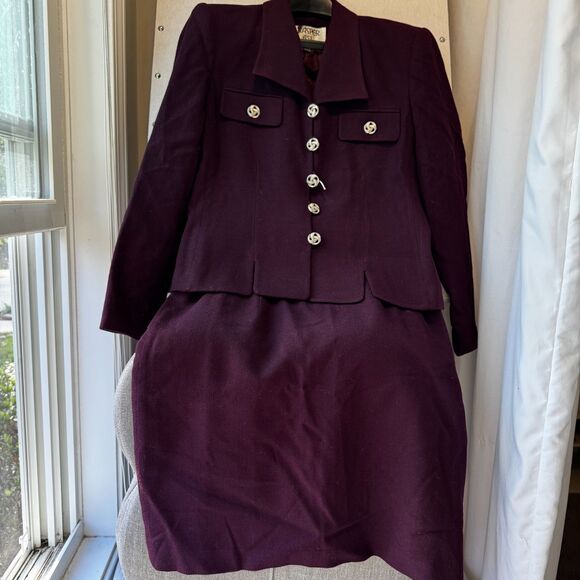 Vintage 90s Kasper 12P Wool Womens Business Mini Skirt Suit - Classic Power Look - Picture 1 of 11